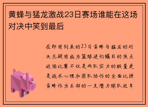 黄蜂与猛龙激战23日赛场谁能在这场对决中笑到最后